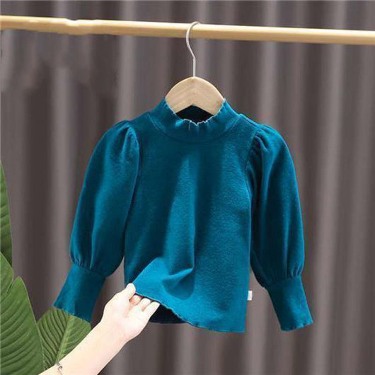 Blusa Niña Cuello Parado con Mangas Globo Largas