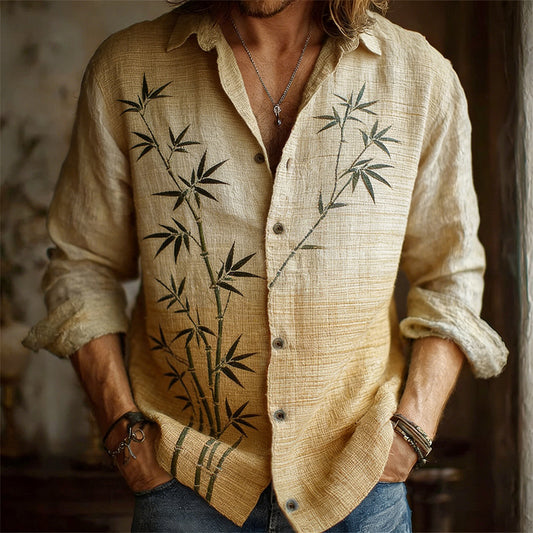 Camisa Estampada de Manga Larga con Cuello Solapa para Hombre