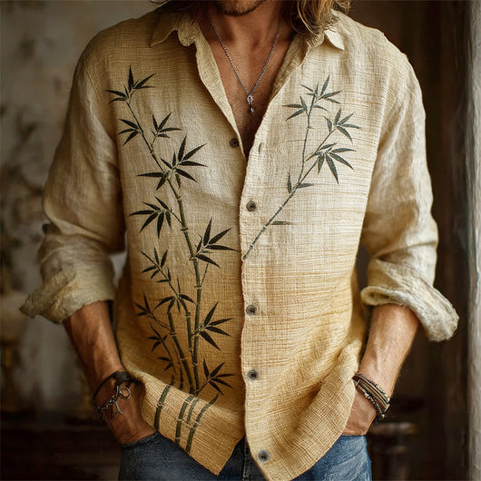 Camisa Estampada de Manga Larga con Cuello Solapa para Hombre
