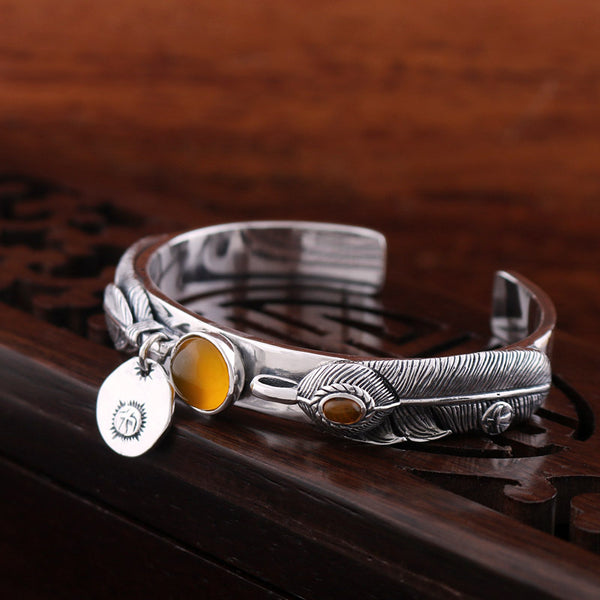 Pulsera de Plata Esterlina 925 Artesanal Tailandesa con Topacio Vintage