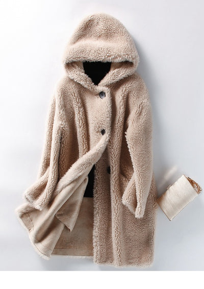 Abrigo Cálido de Lana de Cordero con Capucha para Mujer - Image 7