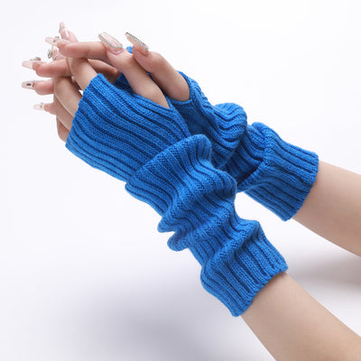 Guantes Largos Rayados de Lana para Otoño e Invierno - Mangas Calentadoras sin Dedos - Image 43