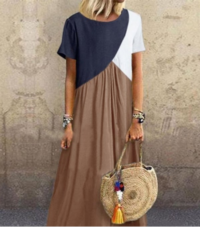 Vestido de Manga Corta Irregular con Costuras a Contraste - Image 17