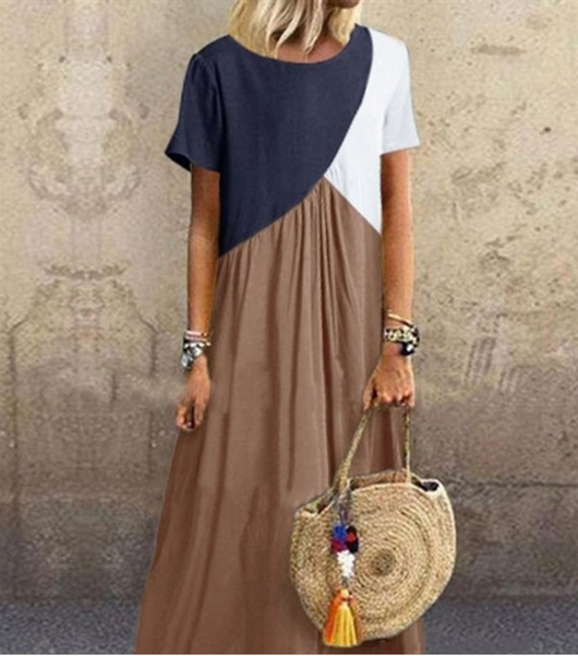 Vestido de Manga Corta Irregular con Costuras a Contraste - Image 17