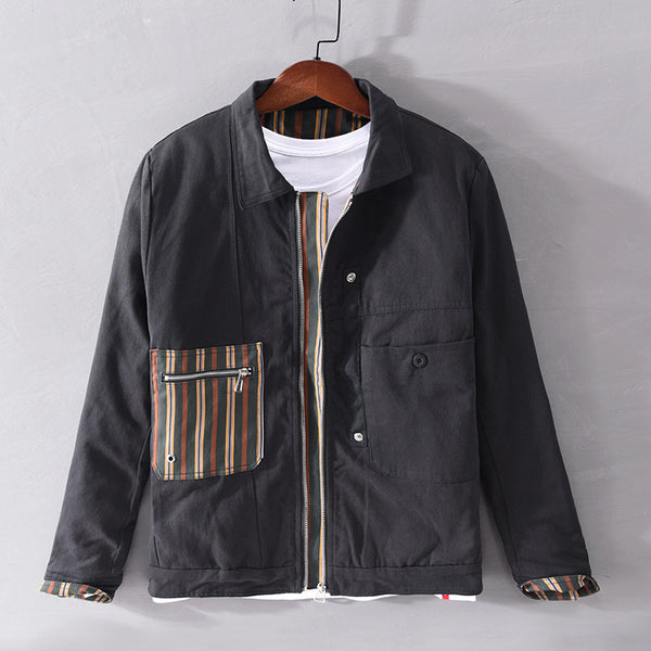 Chaqueta Casual Hombre con Parches y Rayas Contrastantes
