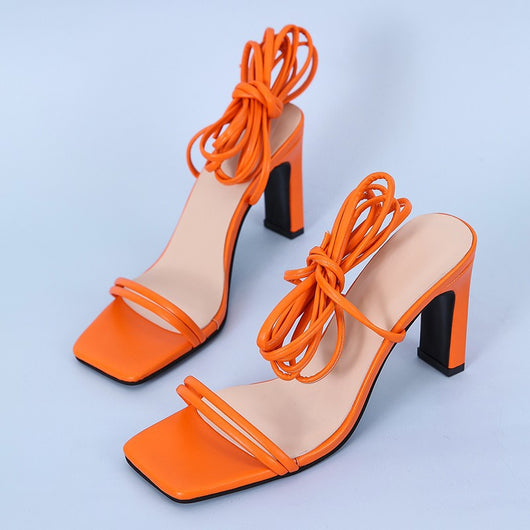 Sandalias Stiletto Cuadrado Candy Color - Zapatos de Tacón Alto Estilo Romano para Mujer