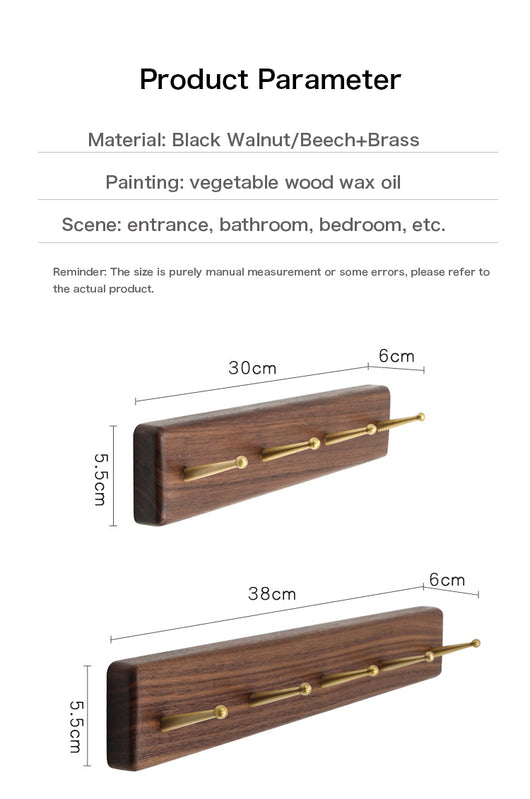 Perchero de Pared Nórdico en Madera Maciza con Ganchos de Latón - Estilo Japonés Nogal Negro - Image 29