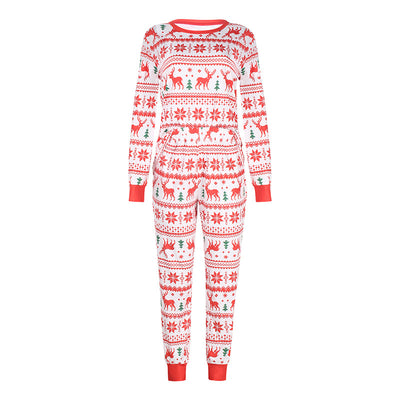 Red and white long-sleeved family matching pajamas with reindeer and snowflake pattern for dad, mom, kid, and baby. - Image 8