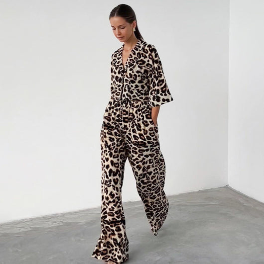 Conjunto Dos Piezas: Blusa Suelta Estampado Leopardo + Pantalón Ancho - Image 15