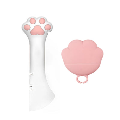 Gray pet food spoon with a paw print handle and a matching paw-shaped can opener lid. - Image 17