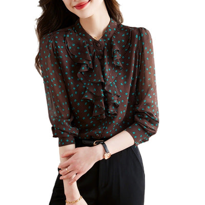 Blusa de Gasa con Cuello de Encaje Floral y Mangas Largas - Image 5
