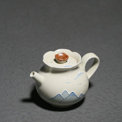 Tetera de Porcelana China Pintada a Mano con Paisaje de Hierba y Madera - Image 10