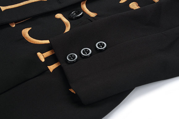 Blazer Negro Entallado con Letras Bordadas para Mujer