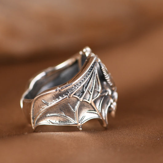 Anillo Abierto Calavera Murciélago en Plata S925 - Estilo Retro Personalizado - Image 3