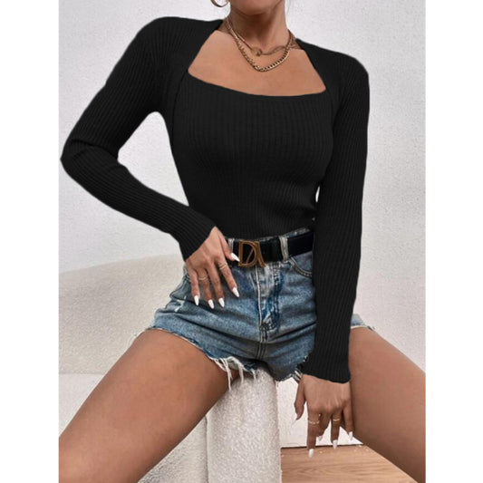 Blusa Ajustada de Punto Manga Larga para Mujer - Image 2