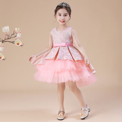 Vestido Infantil de Tul Jacquard con Pompones para Presentaciones - Image 27