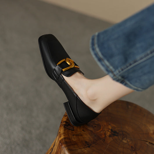 Zapato Plano de Cuero Mujer con Hebilla Retro y Diseño Escocés - Image 9
