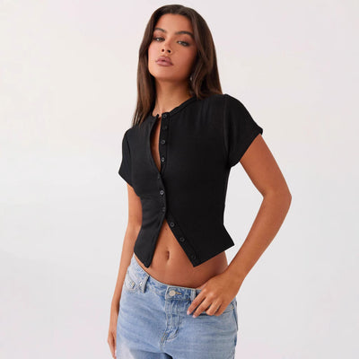 Cardigan Slim Fit de Manga Corta con Botones