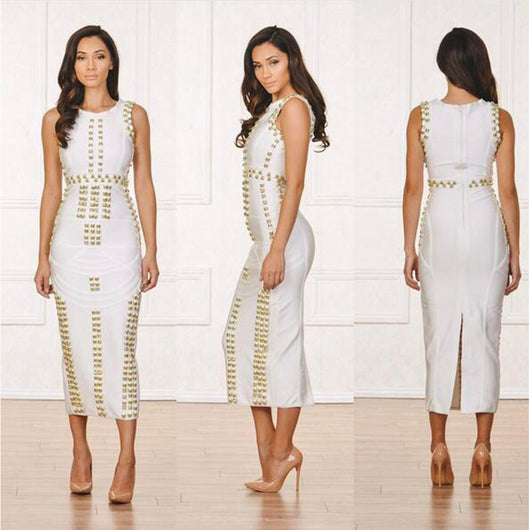 Vestido Midi Elegante con Detalles de Remaches y Brillos - Image 8