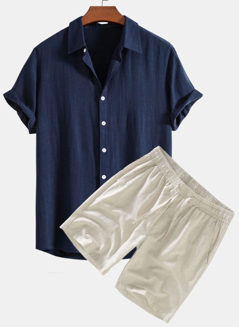 Conjunto Casual de Camisa y Shorts de Color Sólido para Hombre - Image 6
