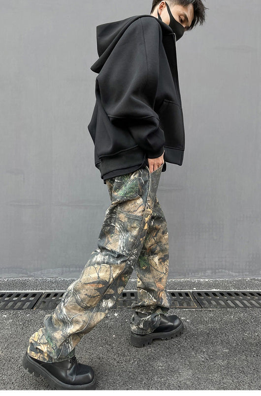 Jeans Hombre Patrón Camuflaje Árbol Corte Recto Oversize - Image 8
