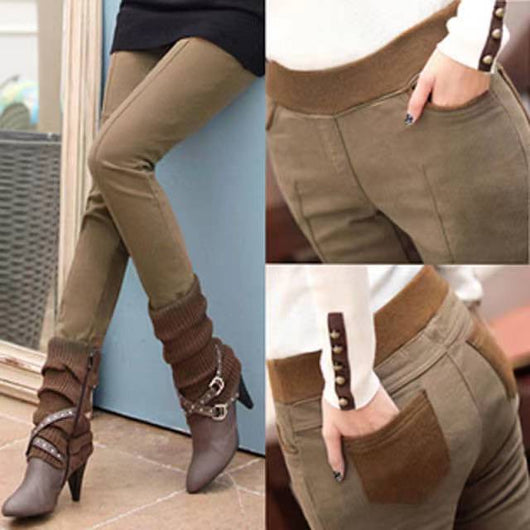 Pantalones Casuales Talla Grande Cintura Alta Elásticos para Otoño e Invierno