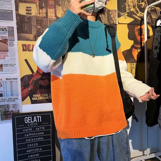 Suéter Retro Japonés de Color Sólido Estilo Coreano para Hombre