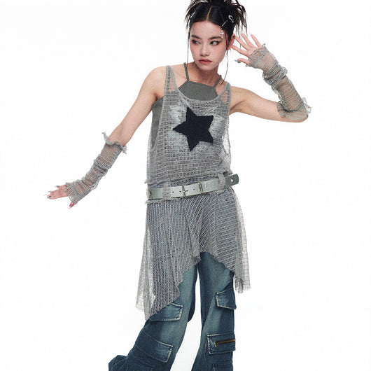 Vestido Tank Top Mesh Spicy Girl con Detalle de Estrella