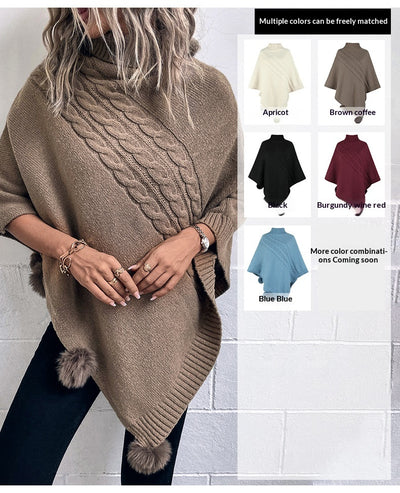 Capa Poncho de Invierno con Bola de Pelaje Estilo Europeo - Image 9