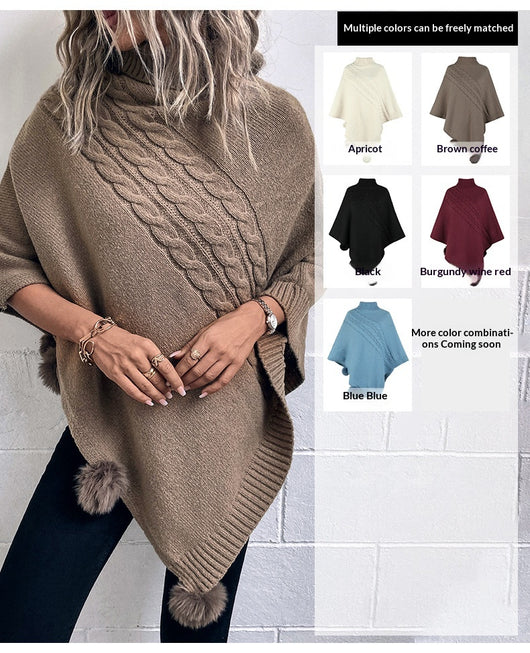 Capa Poncho de Invierno con Bola de Pelaje Estilo Europeo - Image 9
