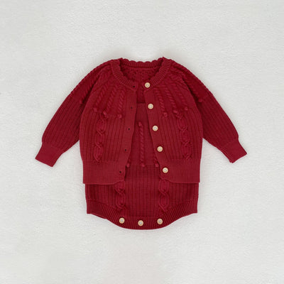 Conjunto de Dos Piezas: Enterizo Tejido con Bolas de Burbujas y Abrigo para Bebé Niña - Image 28