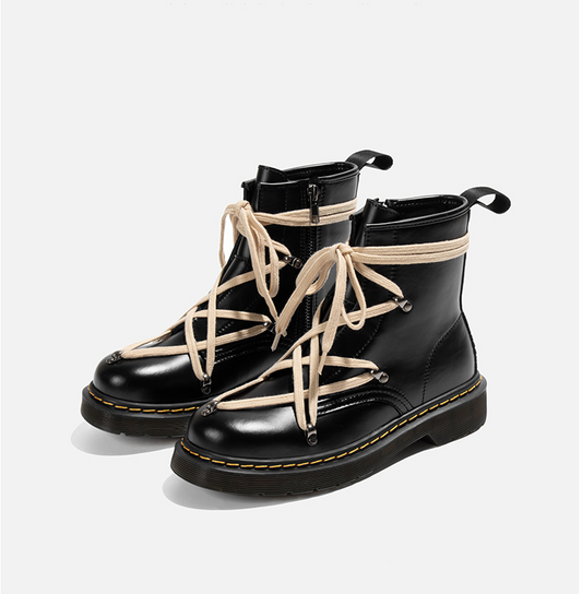 Botines Escolares de Cuero Estilo Británico con Cordones