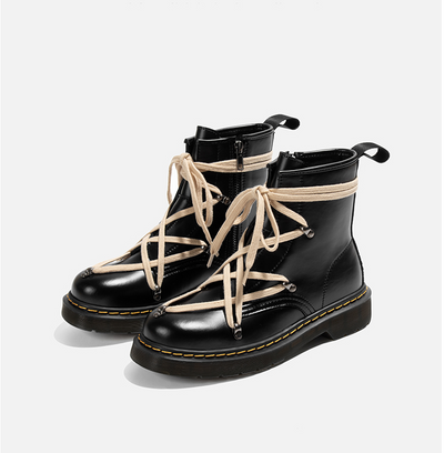 Botines Escolares de Cuero Estilo Británico con Cordones