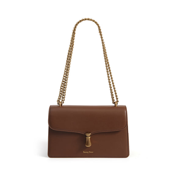 Bolso Bandolera Cuadrado Mujer en Cuero con Cadena - Diseño Exclusivo