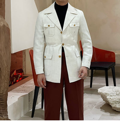 Blazer Casual Slim Fit con Cintura Ajustable Estilo Retro para Hombre - Image 5