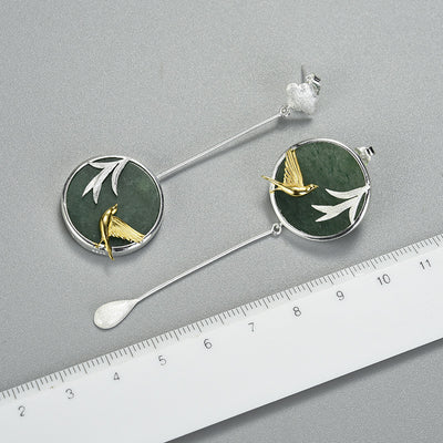 Aretes de Plata S925 Estilo Retro Guochao con Piedra Natural y Diseño Asimétrico de Nubes