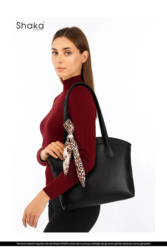 Bolso de Cuero Sintético con Cierre y Pañuelo - Bandolera Negra para Mujer - Image 2