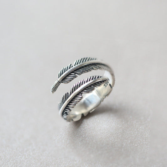 Anillo de Plata 925 Diseño Pluma Estilo Retro Romano