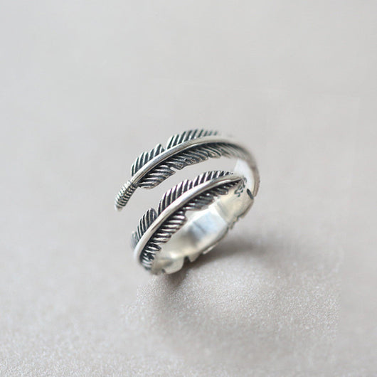 Anillo de Plata 925 Diseño Pluma Estilo Retro Romano