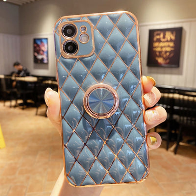 Funda para Teléfono con Anillo Soporte de Piel de Cordero y Acabado Electrochapado - Image 4