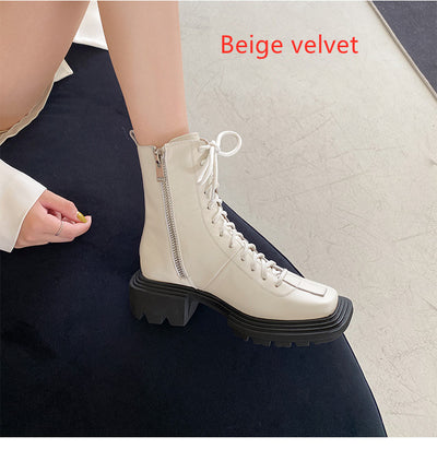 Botas Cortas Mujer Estilo Francés Retro con Suela Gruesa - Image 9
