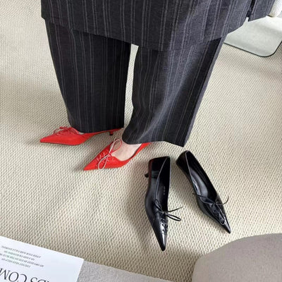 Zapatos de Tacón Grueso con Moño - Slip-on Cómodos y Elegantes