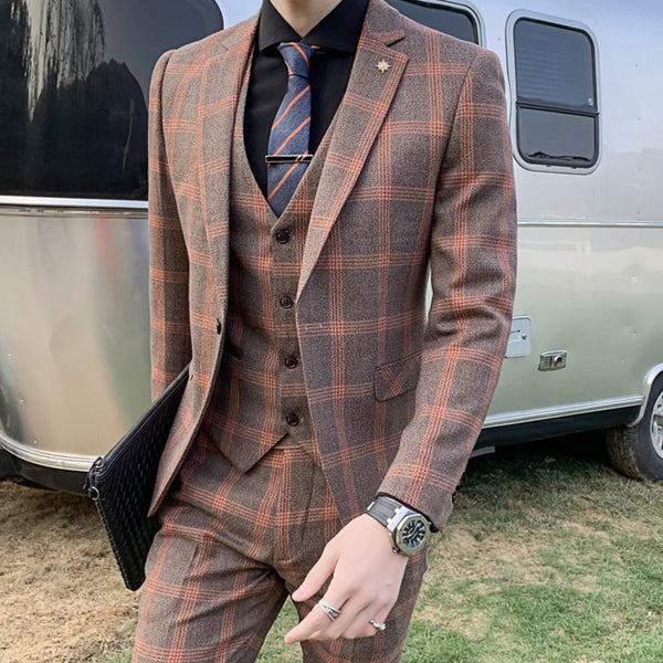 Traje Slim Fit 3 Piezas Fusión Coreana y Británica para Hombre
