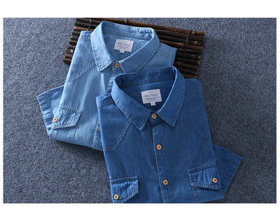 Camisa Denim de Algodón Manga Corta para Hombre - Comodidad de Verano - Image 11
