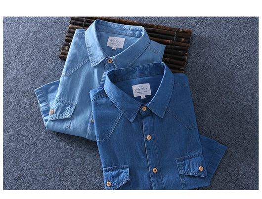 Camisa Denim de Algodón Manga Corta para Hombre - Comodidad de Verano - Image 11