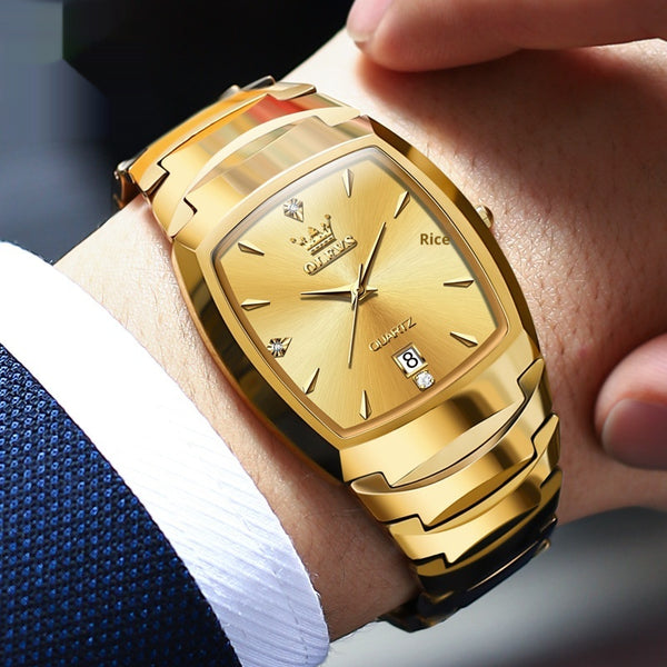 Reloj de Hombre en Acero Tungsteno con Cuarzo y Detalles en Oro