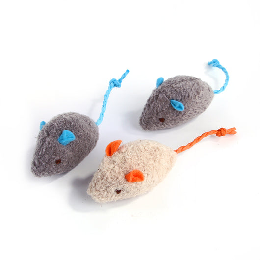 Plush beige mouse cat toy with orange ears and braided tail, designed for interactive play. - Image 16