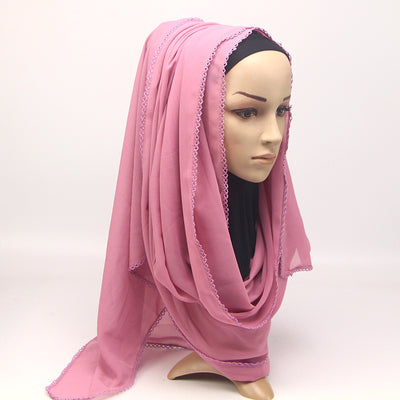 Pañuelo Elegante de Encaje Monocromático y Gasa Perlada para Mujer - Image 28