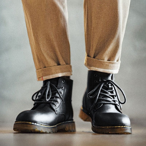 Botas Retro Negras de Caña Media con Punta Redonda