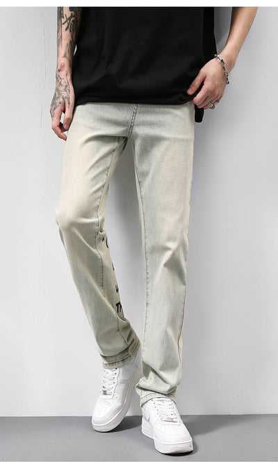 Jeans Vintage Americano Desgastado Amarillo con Estampado de Letras - Image 13